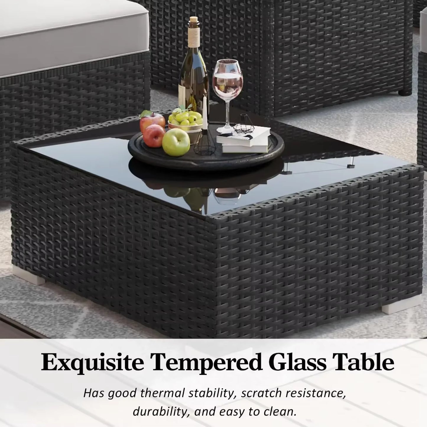 15 Piece Patio Furniture Set with Fire Pit Table, Outdoor Conversation Sets Wicker Rattan Sectional Sofa with Coffee Table