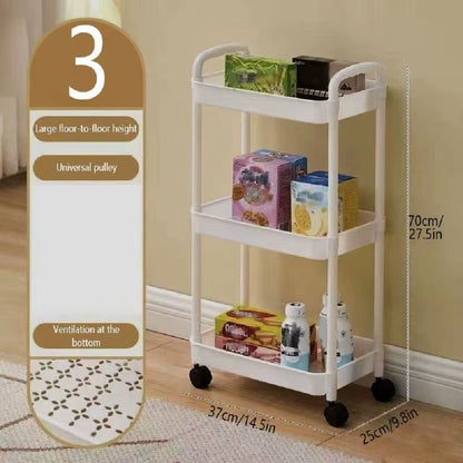 1Pc 3/4-Tier Rolling Storage Cart, Plastic Multi-Functional Organizer Trolley, Slim, Space-Saving, Adjustable Shelves, with Easy