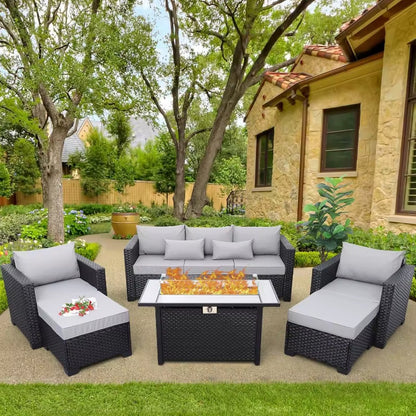 45" Light Grey 6-Piece Patio Set - 60,000 BTU Propane Fire Pit Table