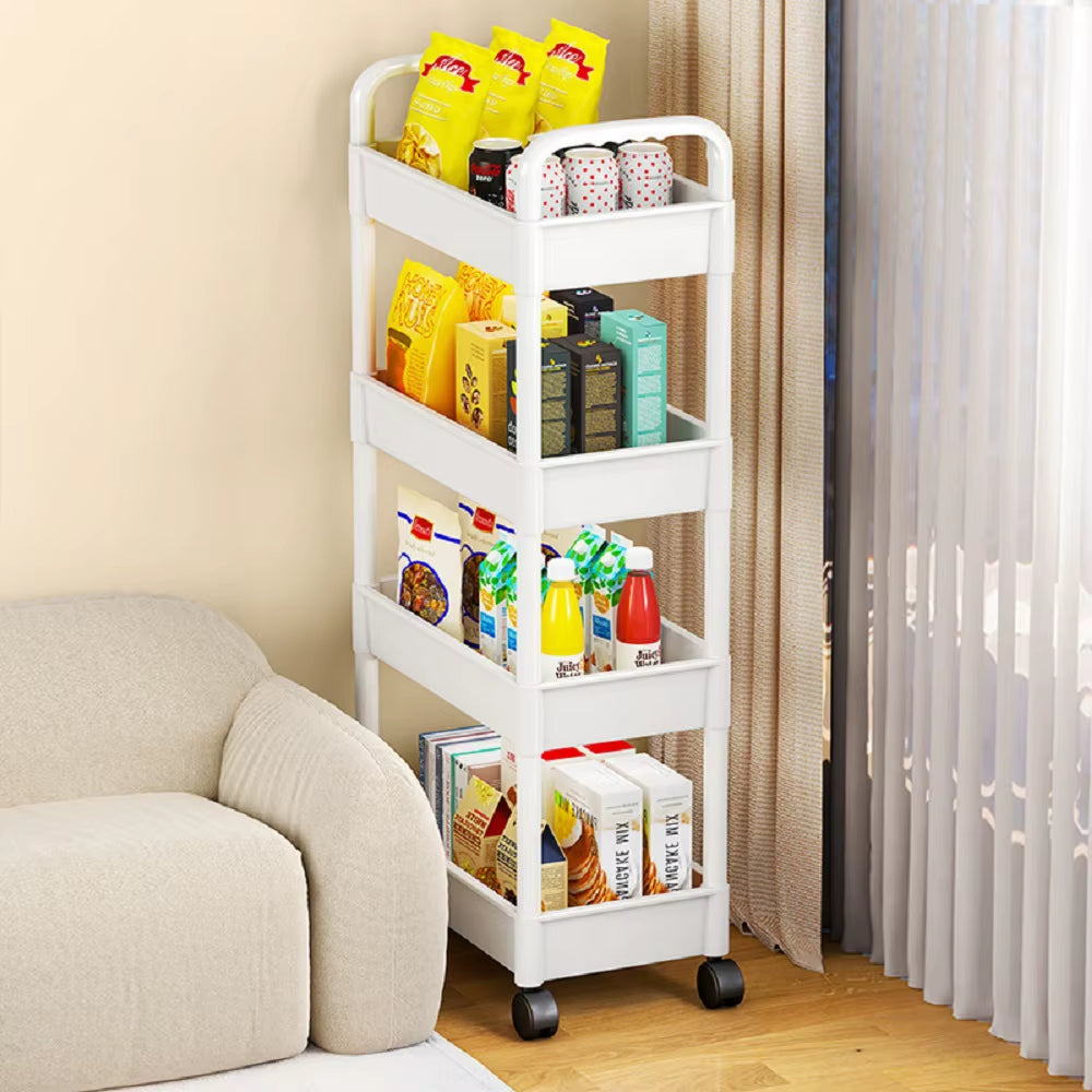 1Pc 3/4-Tier Rolling Storage Cart, Plastic Multi-Functional Organizer Trolley, Slim, Space-Saving, Adjustable Shelves, with Easy
