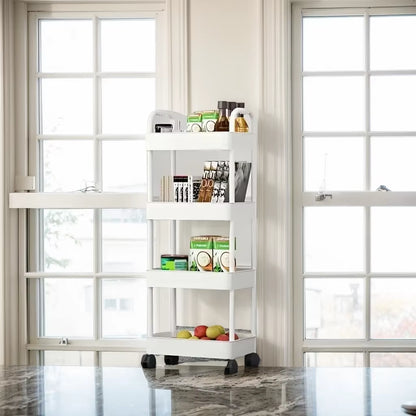 1Pc 3/4-Tier Rolling Storage Cart, Plastic Multi-Functional Organizer Trolley, Slim, Space-Saving, Adjustable Shelves, with Easy