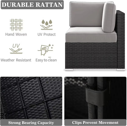 15 Piece Patio Furniture Set with Fire Pit Table, Outdoor Conversation Sets Wicker Rattan Sectional Sofa with Coffee Table