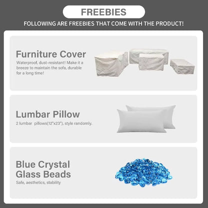 45" Light Grey 6-Piece Patio Set - 60,000 BTU Propane Fire Pit Table