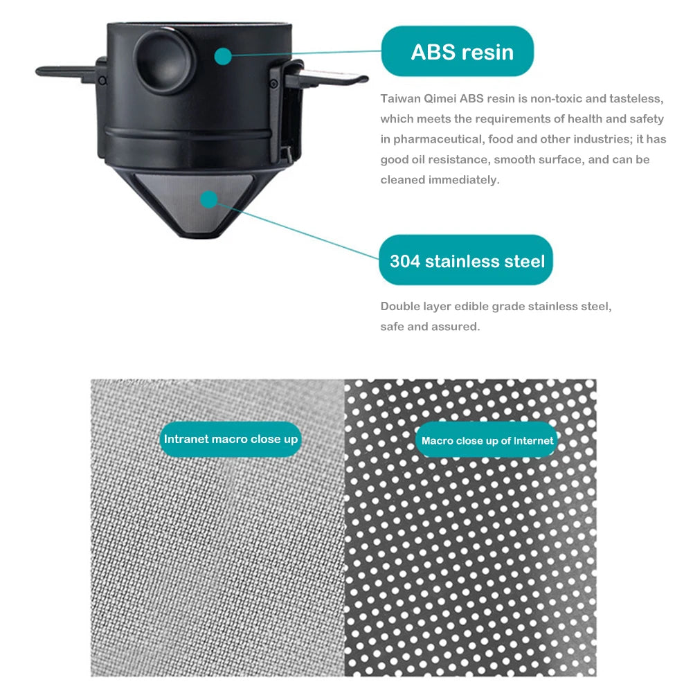 Foldable Portable Coffee Filter Coffee Maker Stainless Steel Drip Coffee Tea Holder Reusable Paperless Pour over Coffee Dripper